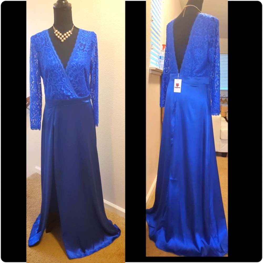 Emaysporium Sexy V-Neck Long Evening Gown-Royal Blue
